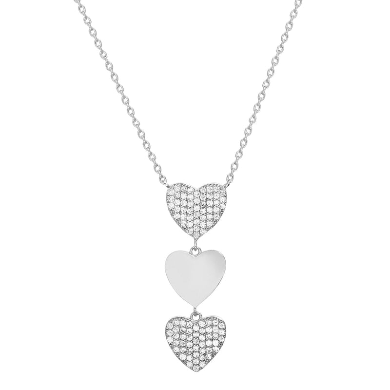 Sterling Silver CZ Pave Heart Drop Necklace