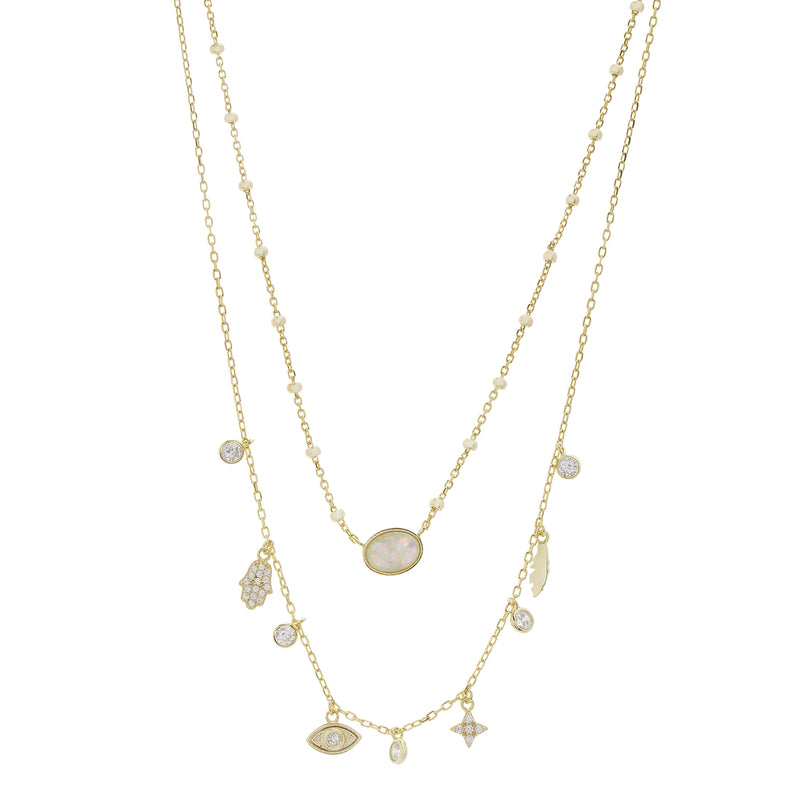 Gold Oval White Evil Eye Necklace