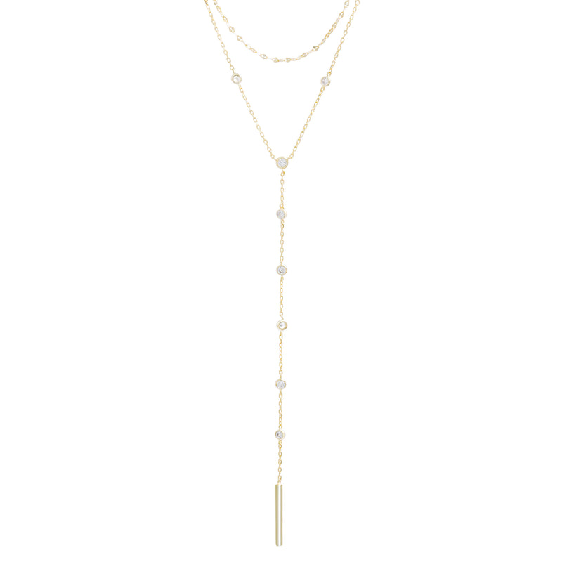 Gold CZ Bezel Layered Necklace