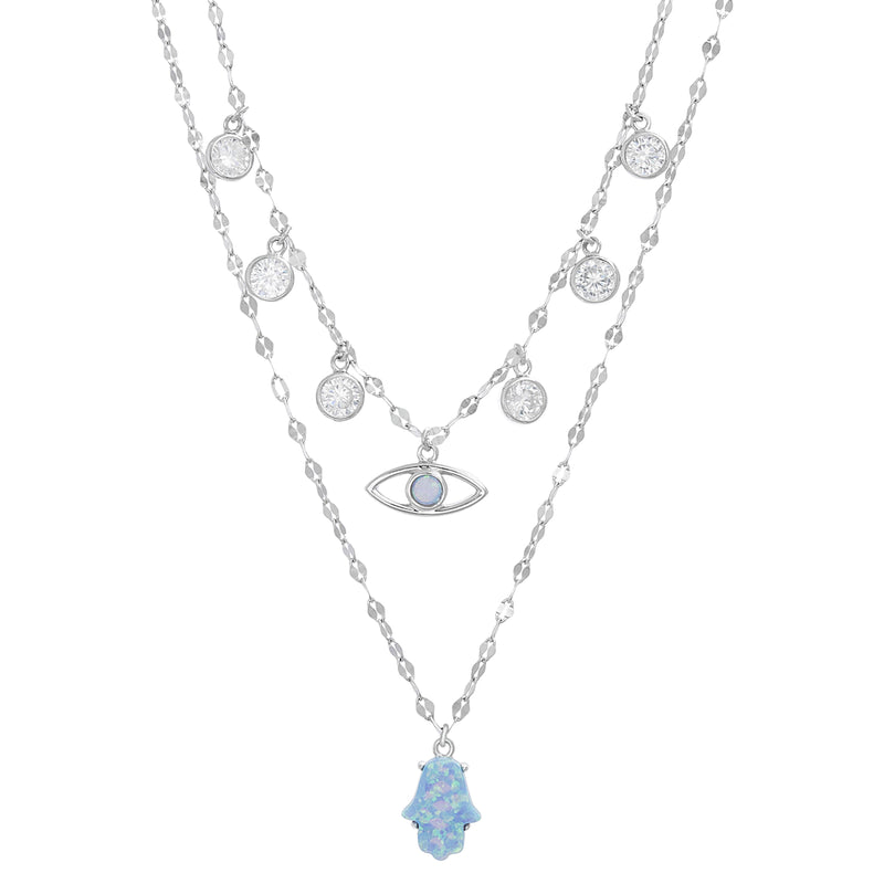 Silver Opal-CZ Bezel Necklace