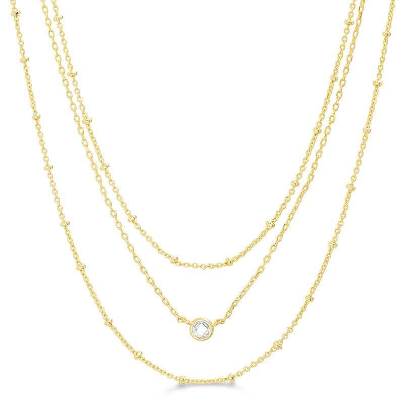 Sterling Silver CZ 3 Row Layered Necklace