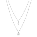 Sterling Silver CZ Moon And Eye Double Layered Necklace
