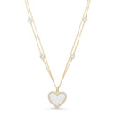 Sterling Silver CZ Border 18 Mm Heart Shaker With CZ Station CZ Double Cable Chain 17+2 Necklace