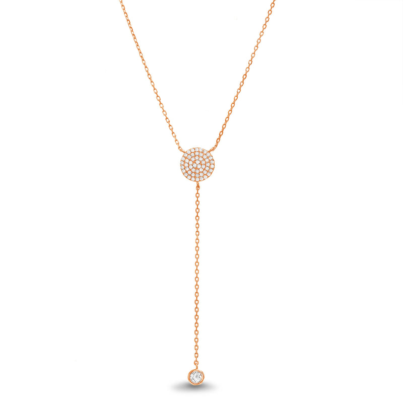 Rose CZ Pave Disc Bezel Drop "Y"-Chain Necklace