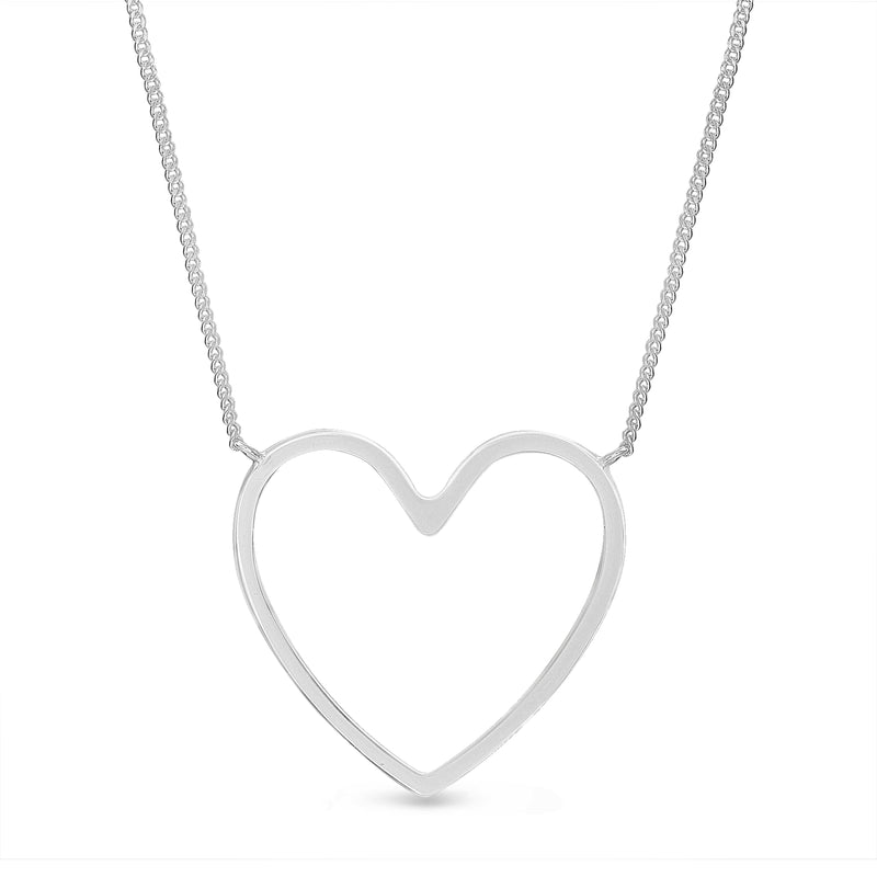 Silver Open Heart Station Cable Chain 16+2 Necklace