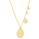Gold CZ 2 Round, CZ Pave Circle and Teardrop Station Cable Chain 18+2 Necklace