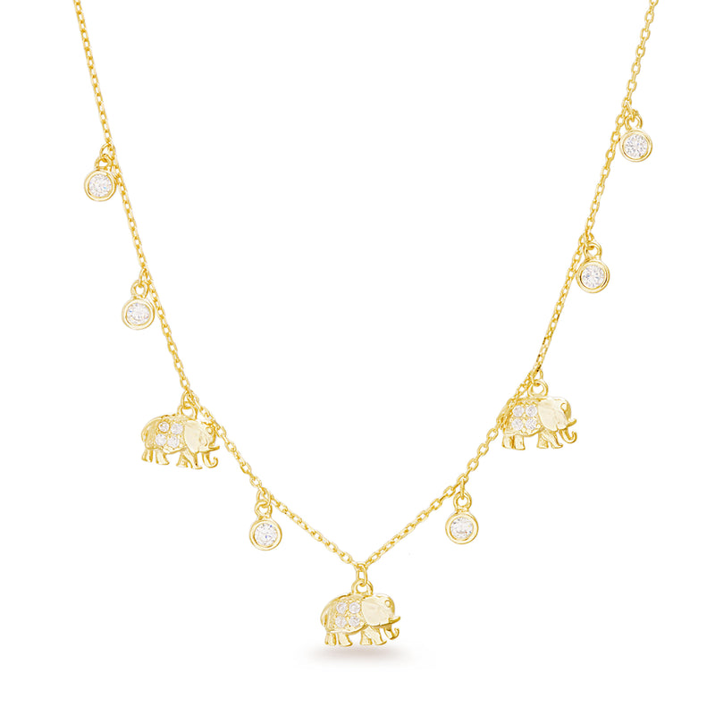 Gold Elephant Charms With CZ Necklace