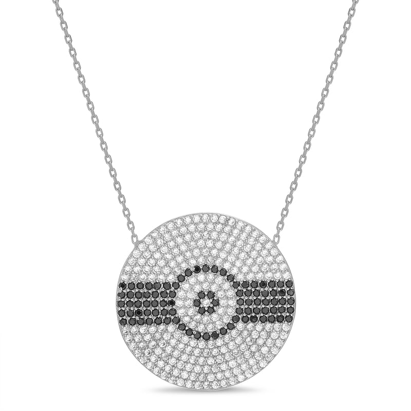 Sterling Silver CZ Pave Disc Station Necklace