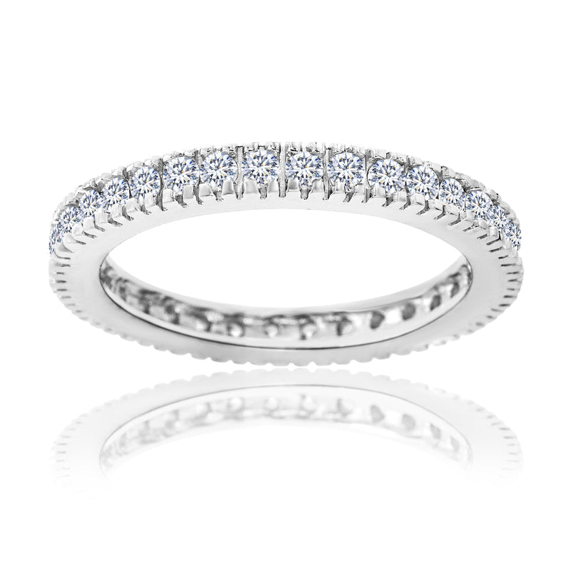 Sterling Silver Eternity Band with Wt CZ and Rho