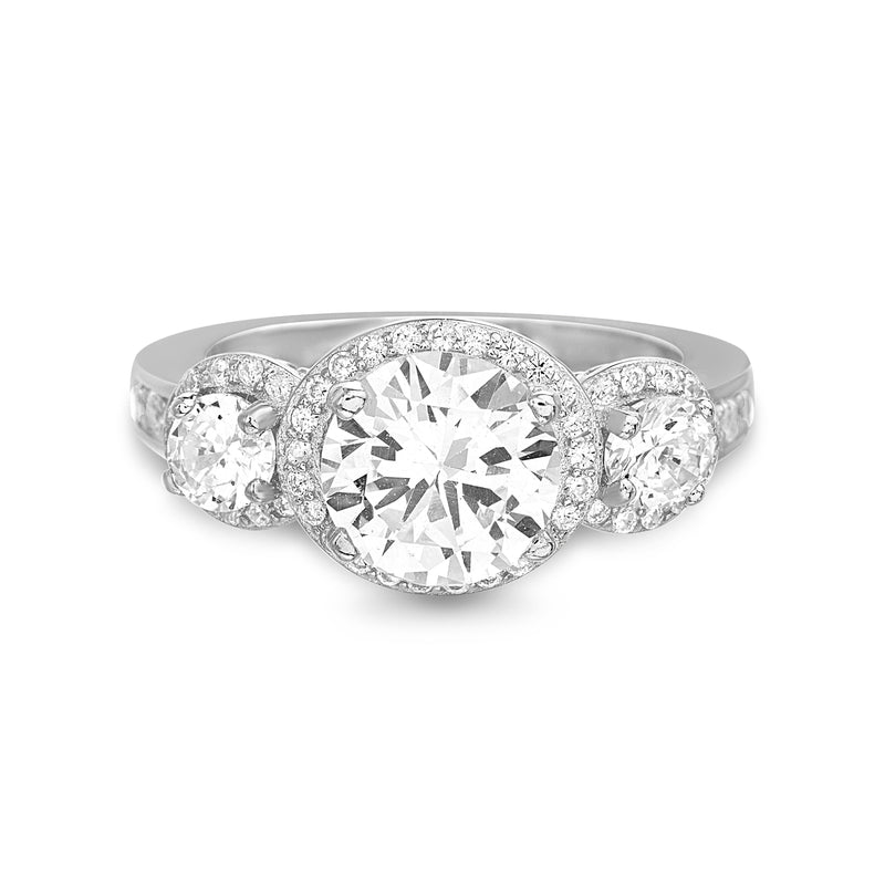 Sterling Silver Rh Round Trio CZ Engagement Ring