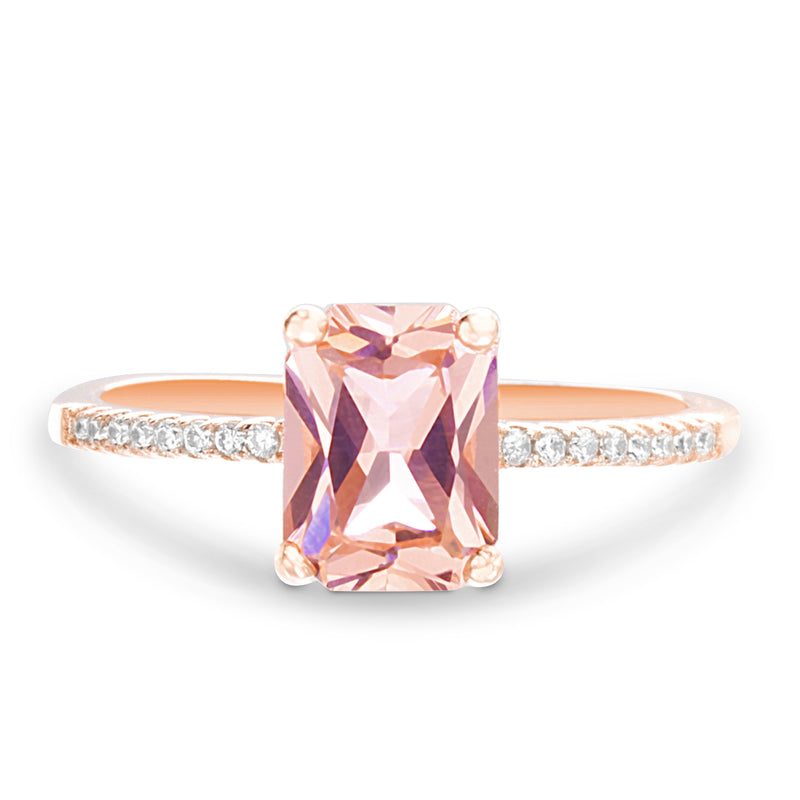 Sterling Silver Rose Emerald Cut Morganite CZ Ring