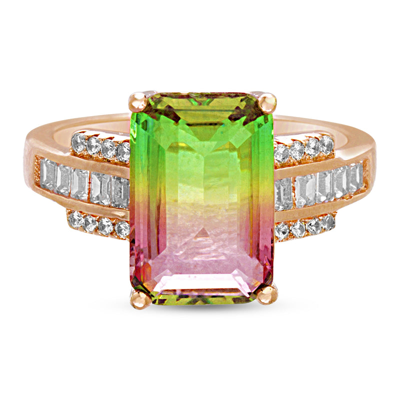 Rose Emerald Cut CZ Border Ring