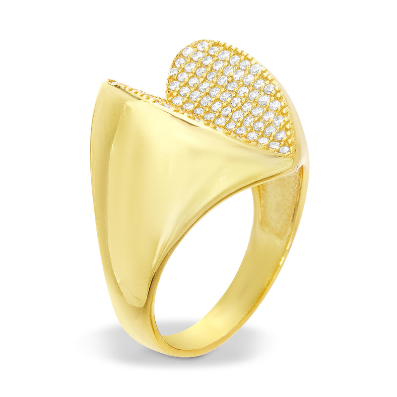 GOLD PAVE CZ CONCAVE HEART RING