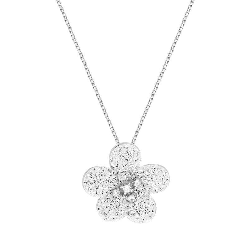 Silver Crystal Flower Necklace