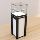 Dark and White Wood with Tempered Glass Pedestal Showcase