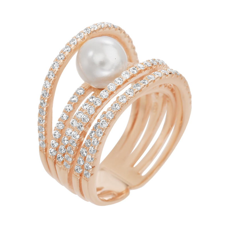 Xrose Pearl-CZ Open Work Ring