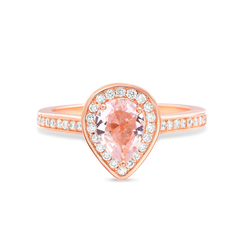 Rose Teardrop Pink and CZ Halo Ring