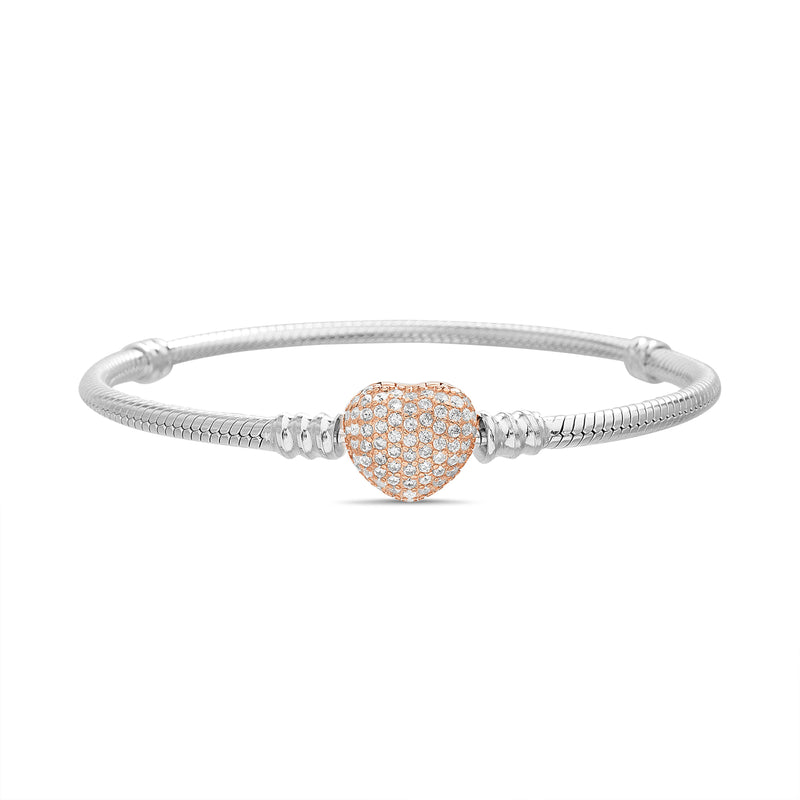 Rose Two Tone CZ Heart Design Bracelet