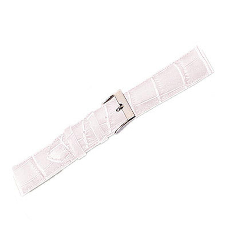 Leather Watch Band Crocodile White (16mm) Long