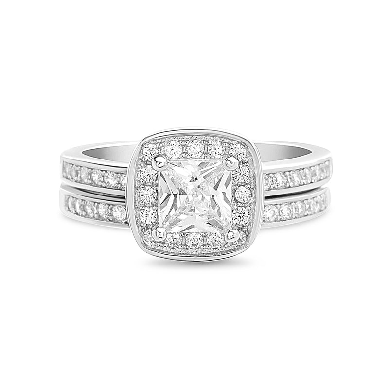 Sterling Silver Engagement Set Ring with Cubic Zirconia Rho