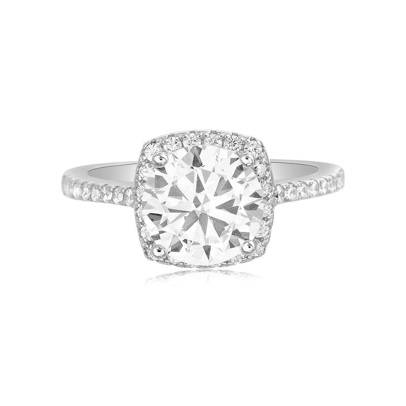 Sterling Silver Solitaire Ring with Cubic Zirconia Rho