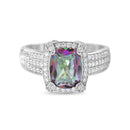 Silver Mystic CZ Oval with CZ Round 3 Row Design Band Ring