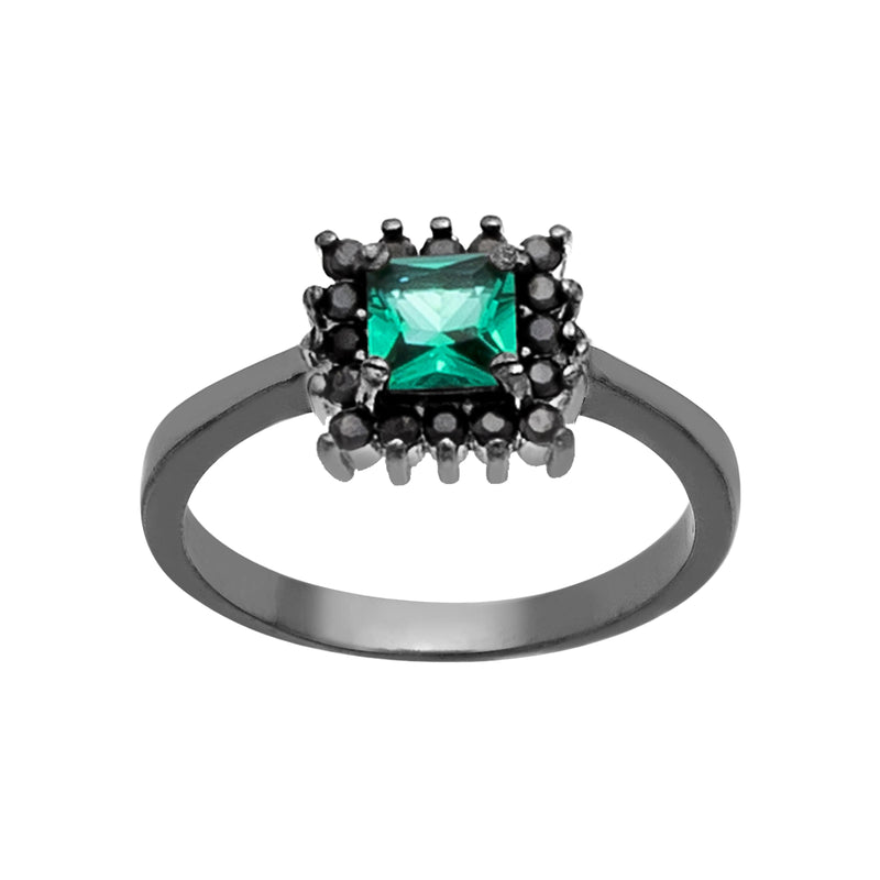 Sterling Silver Bl ZirconandBk CZ Sq Ring B-P