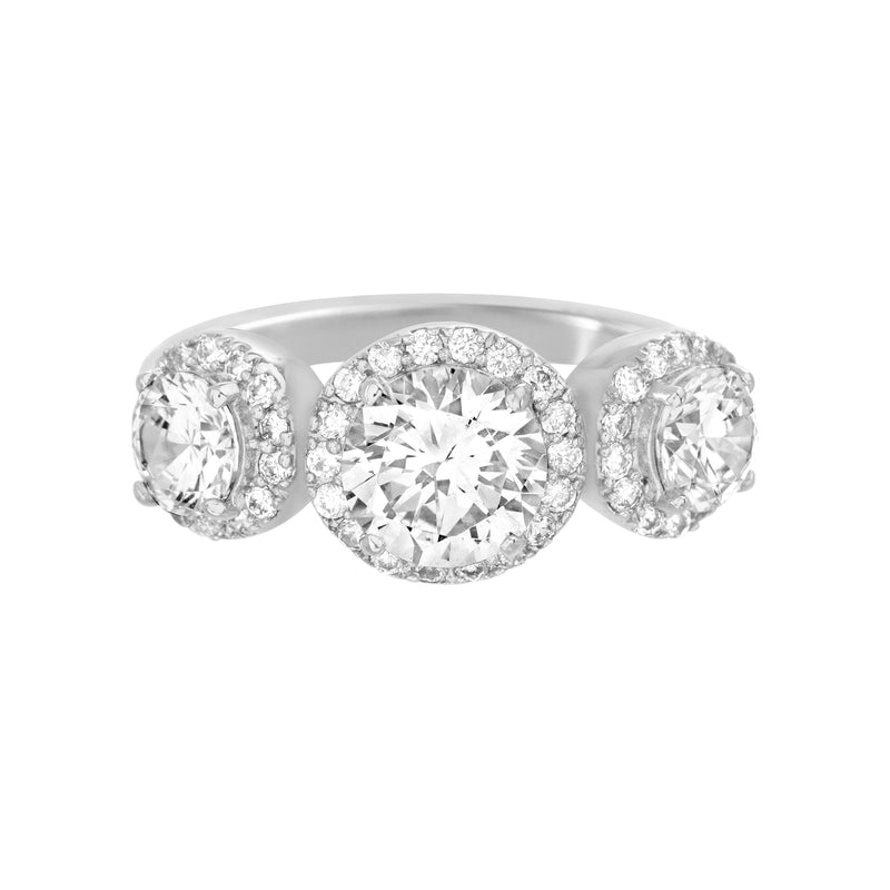 Sterling Silver CZ 3Stone Ring withRho