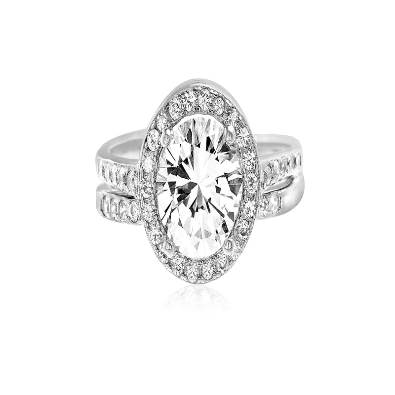 Silver Crystal Engagement Set Ring