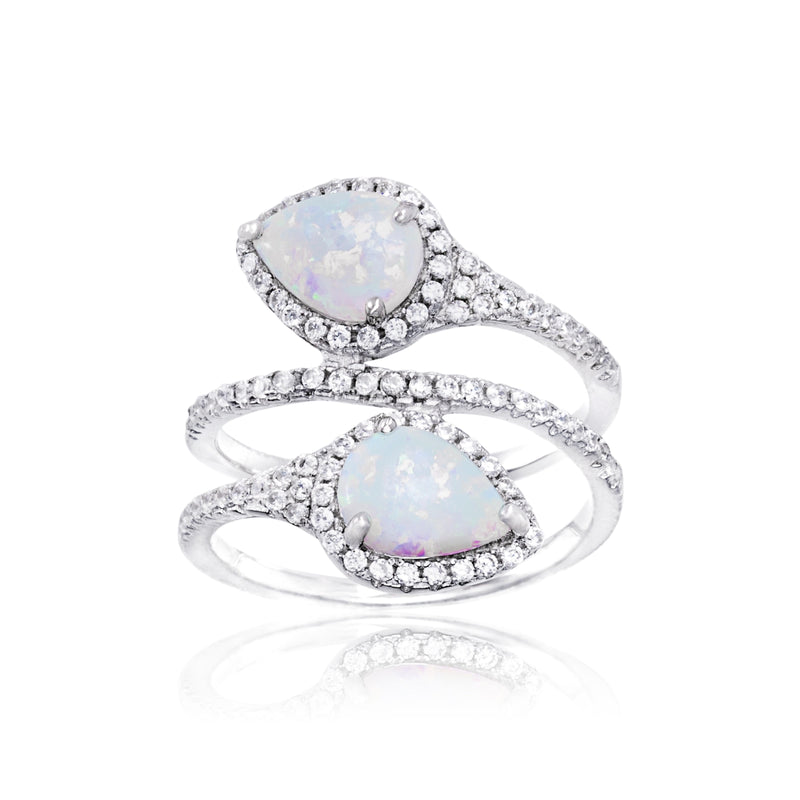 Silver Opal Teardrop BypaSterling Silver Ring