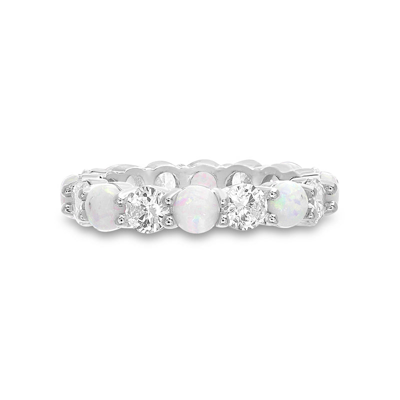 Sterling Silver Opal-CZ Band Ring