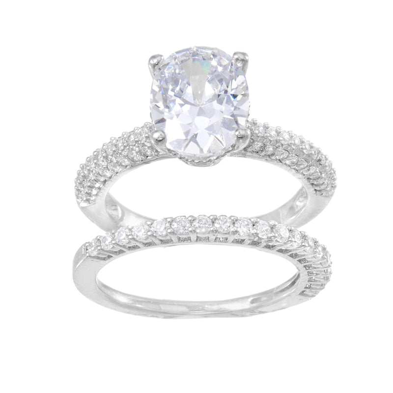 Silver CZ Engagement Ring Set