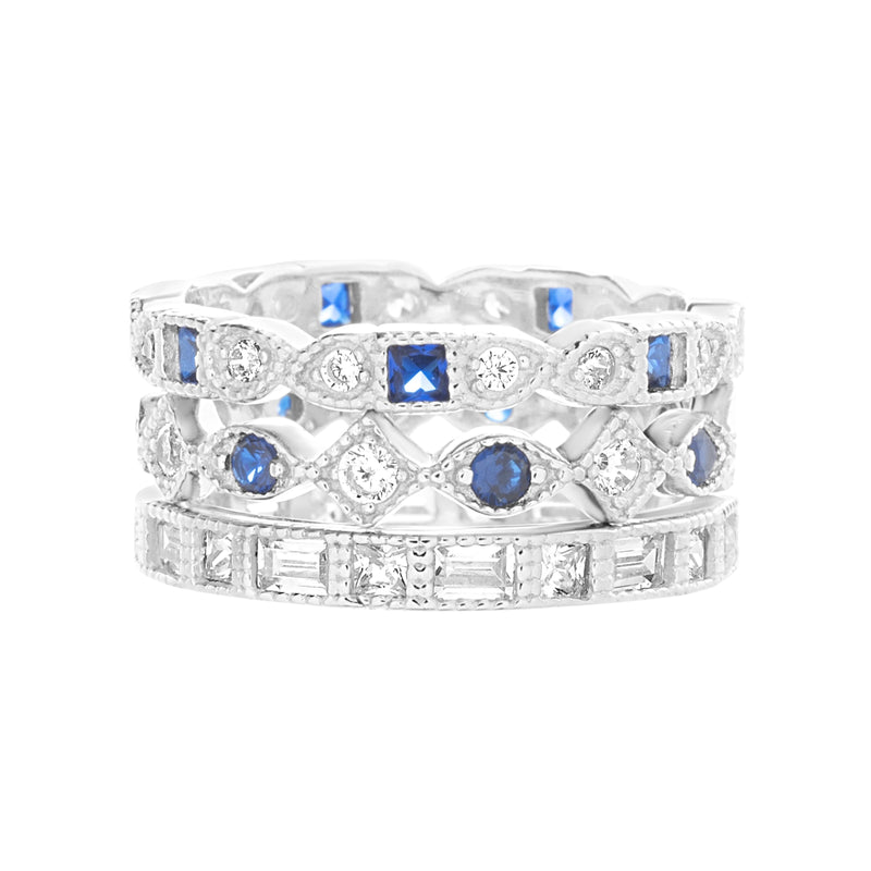 Silver Multi CZ Trio Ring Set