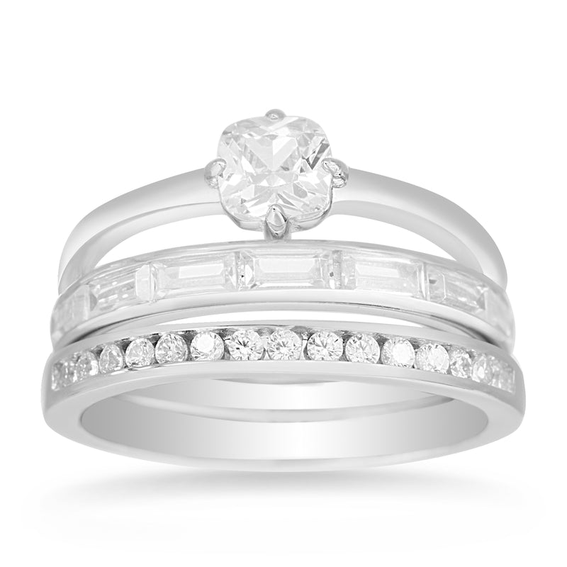 Silver Baguette CZ Trio Ring Set