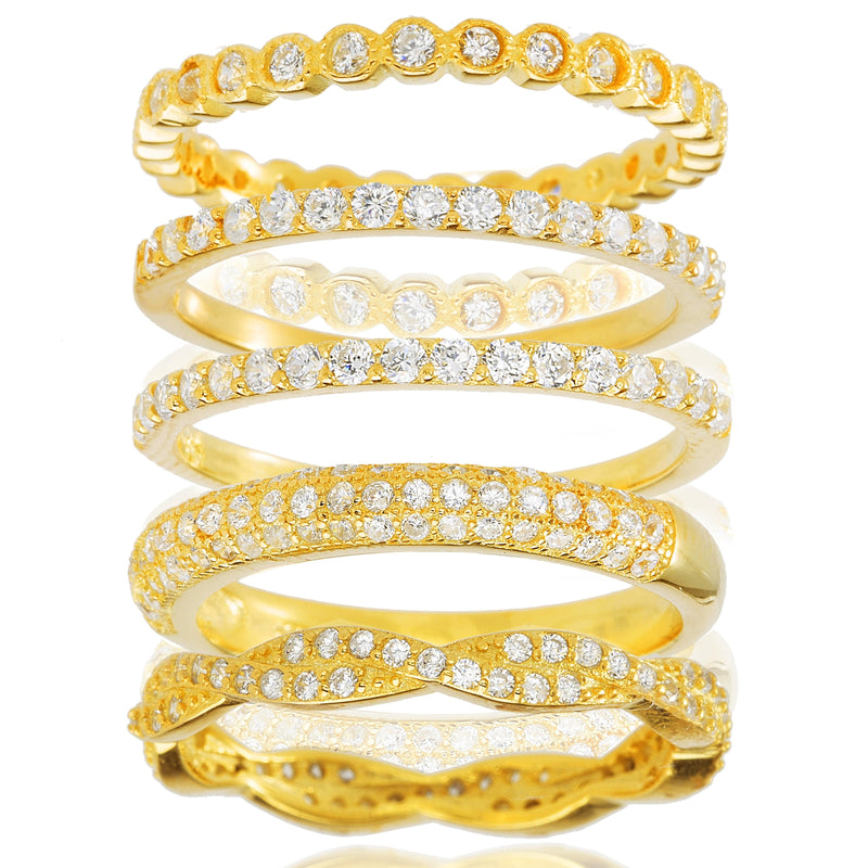 Gold CZ 5 Piece Stackable Ring Set