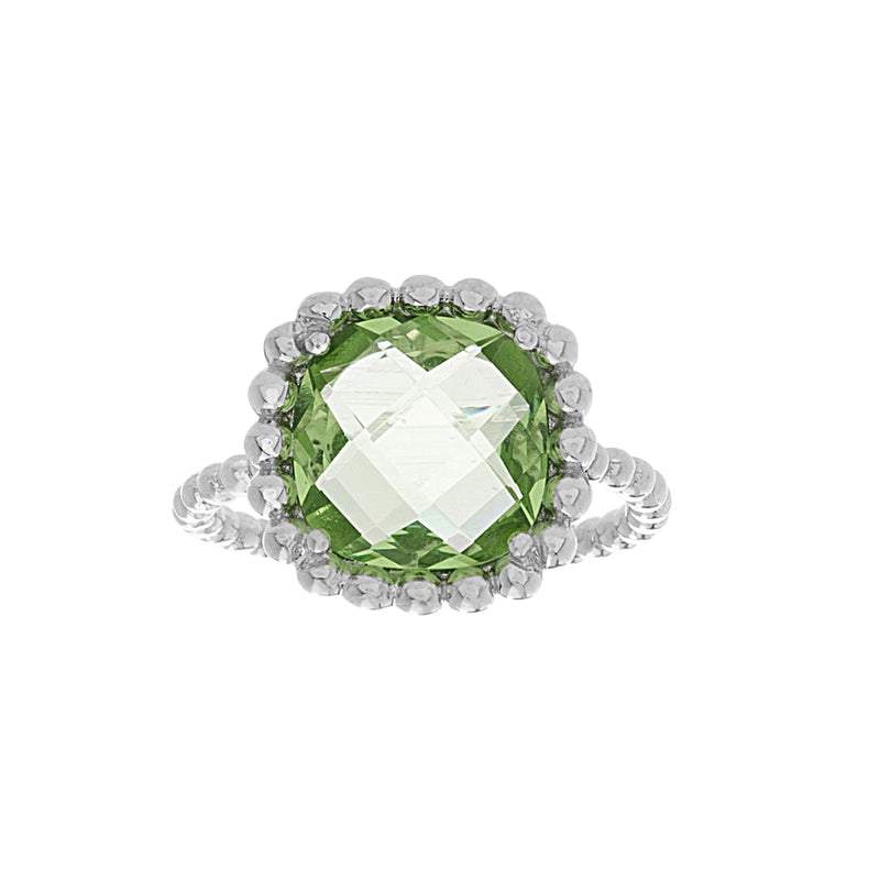 Silver GlaSterling Silver Green Beaded Ring