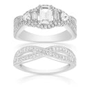 Silver CZ Wavy Design Ring Set