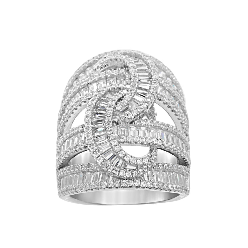 Silver Baguette CZ Open Work Ring