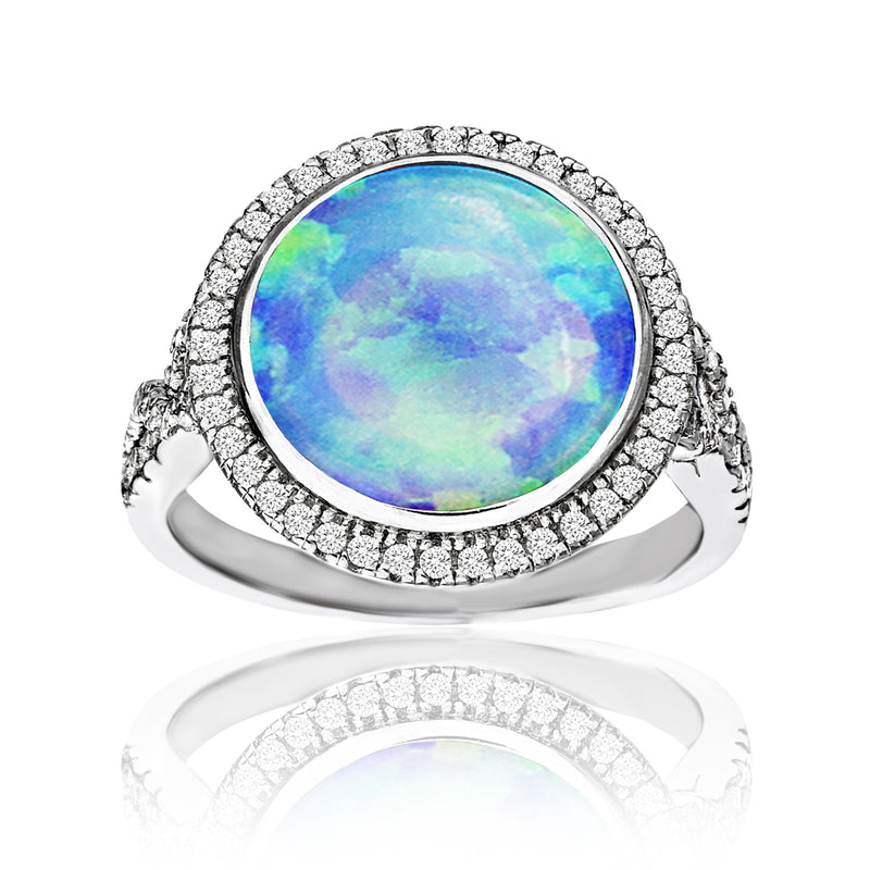 Silver Opal-CZ Round Ring