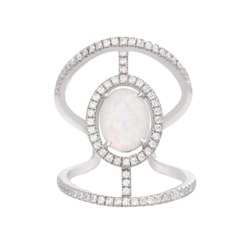 Silver Opal-CZ Open Design Ring