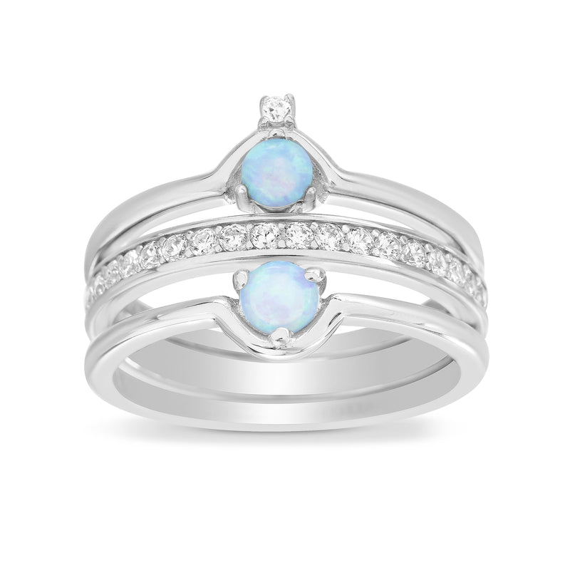 Silver Opal-CZ Trio Ring Set