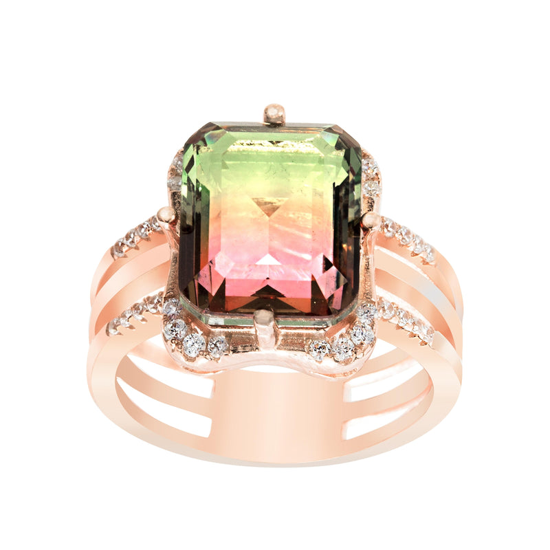 Rose Emerald Cut CZ Ring