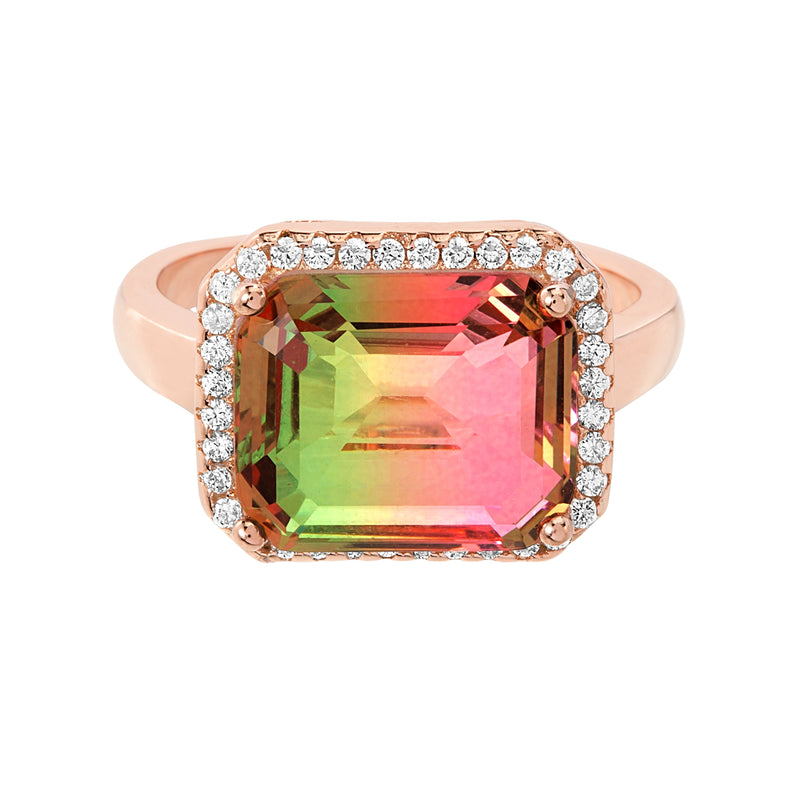 Rose Emerald Cut CZ Border Ring