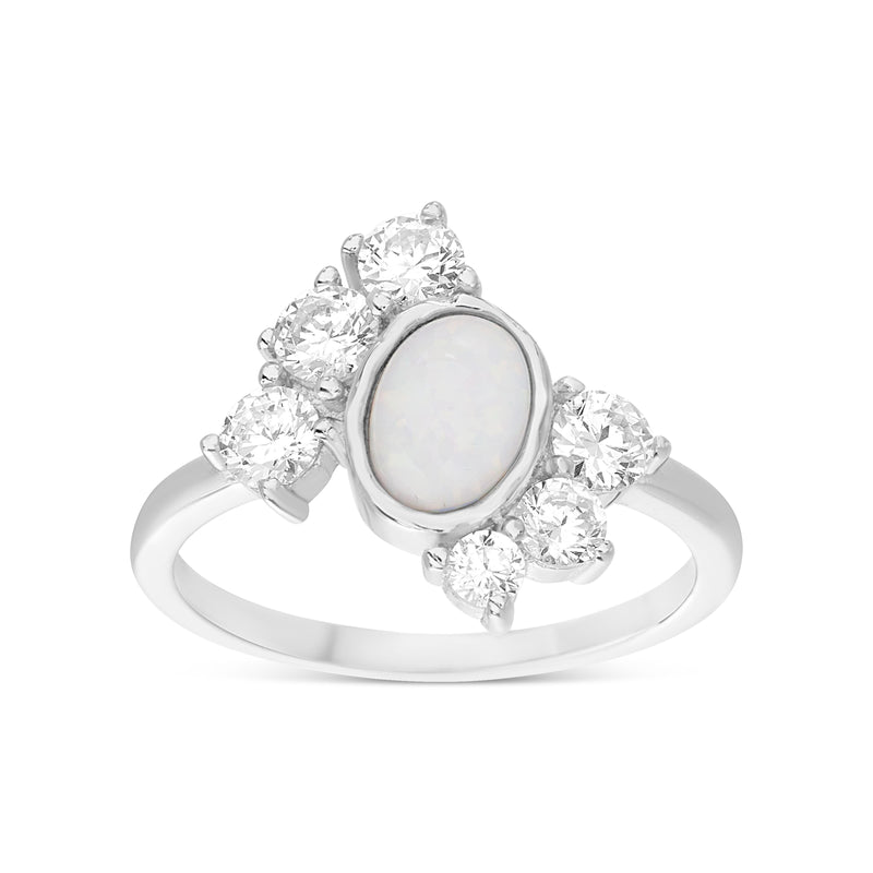 Silver Opal-CZ Border Ring