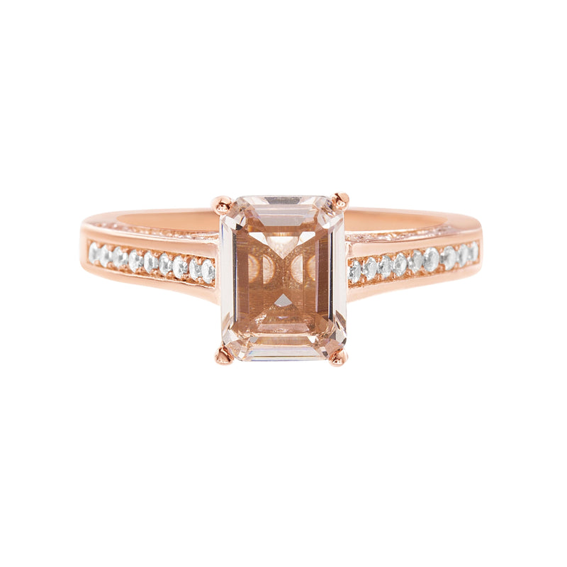 Rose Emerald Cut Morganite CZ Ring