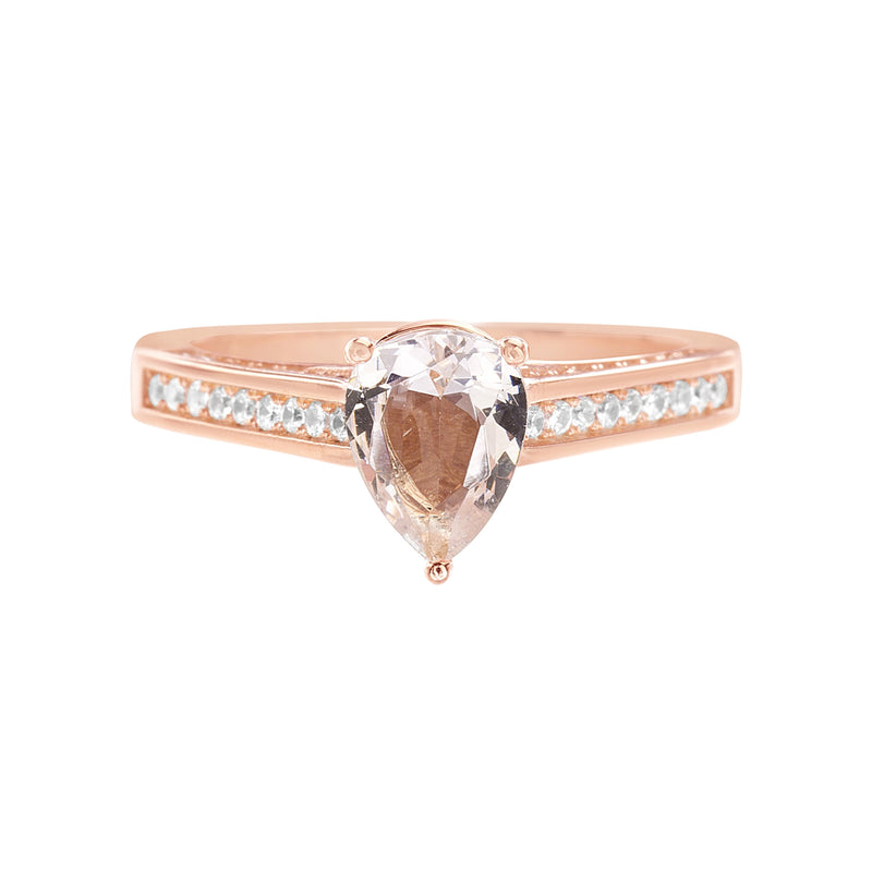 Rose Teardrop Morganite CZ Ring