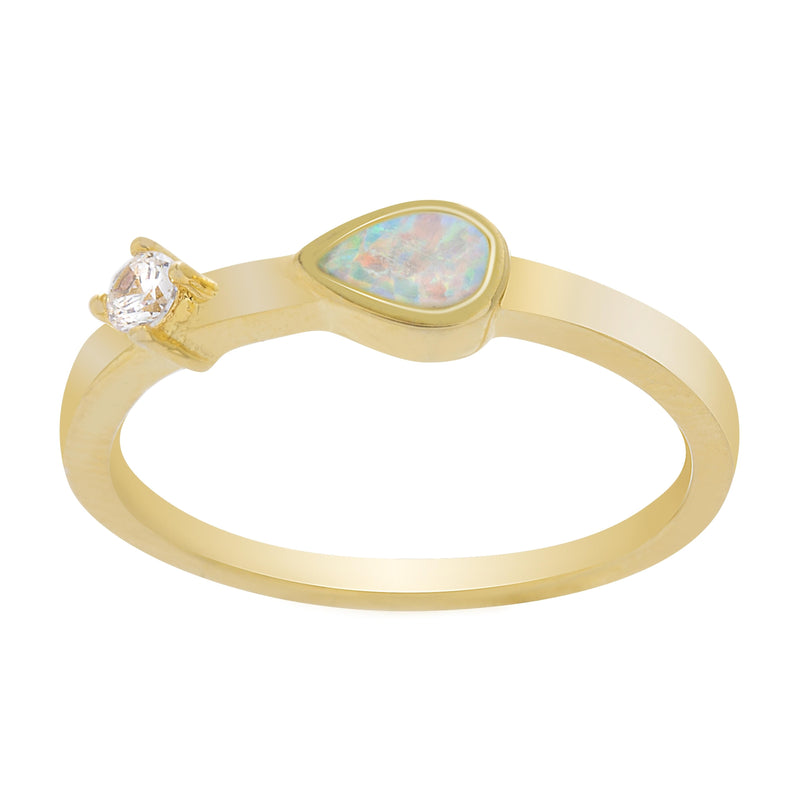 Gold Teardrop Opal-CZ Ring