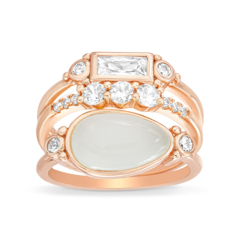 Rose Chalcedony-CZ Trio Ring Set