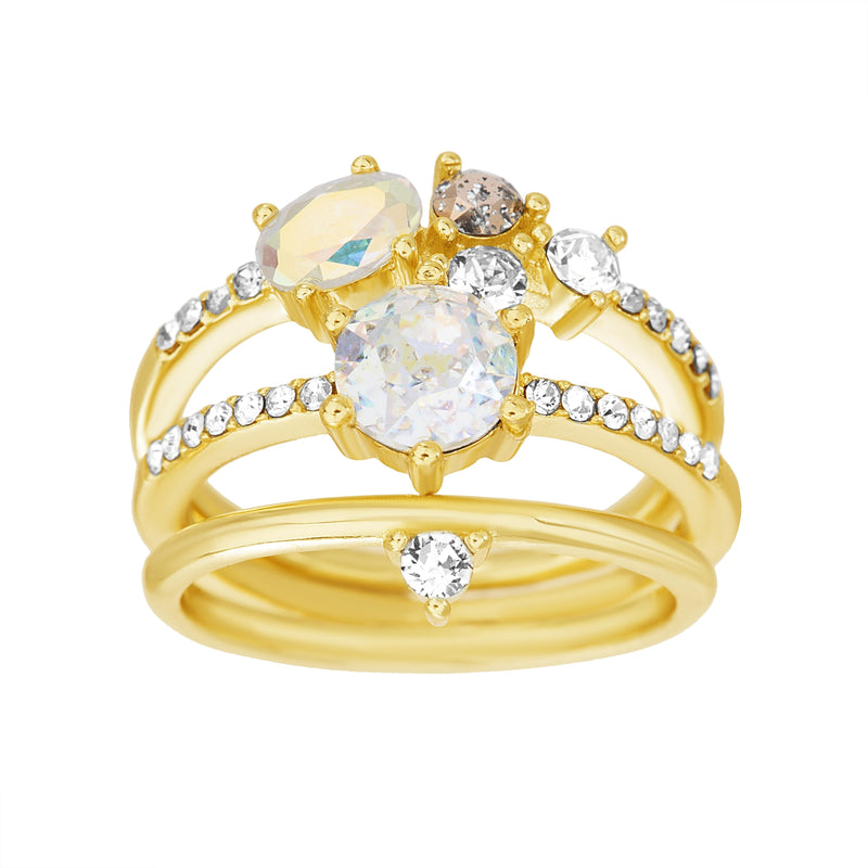 Gold Swarovksi Crystal Trio Ring Set