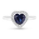 Sterling Silver Heart Shaped Sapphire-CZ Halo Ring